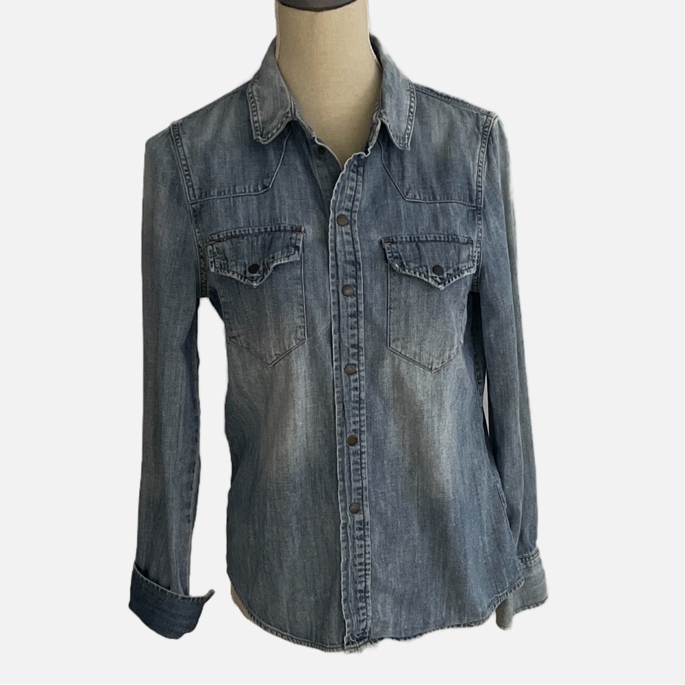 Madewell Womens Western Denim Jean Shirt Snap Front Closure‎ Blue Medium
